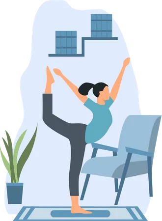 Junge Dame macht Yoga im Zimmer  Illustration