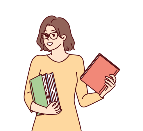 Junge Dame mit Büchern  Illustration