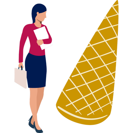 Junge Dame mit Tasche auf der Suche nach Würfelkäse  Illustration