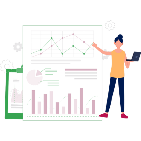 Junge Dame präsentiert Liniendiagramm  Illustration