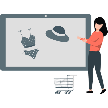 Junge Dame präsentiert Online-Shopping  Illustration