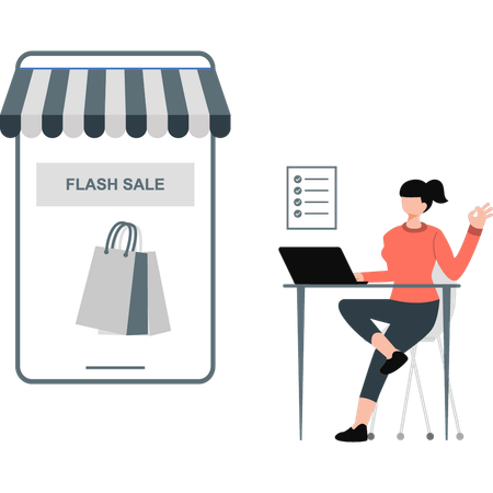 Junge Dame spricht über Flash-Sale  Illustration