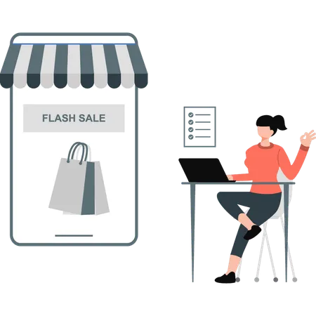 Junge Dame spricht über Flash-Sale  Illustration