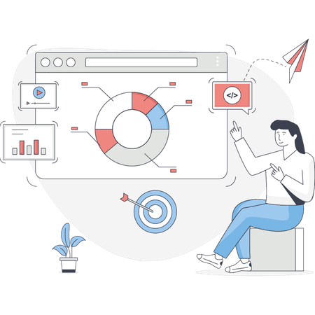 Junge Dame spricht über Kreisdiagramm  Illustration