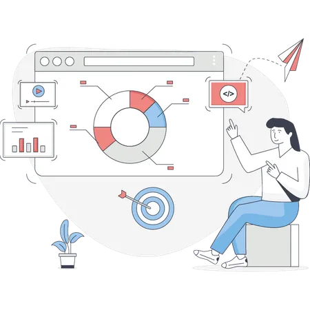 Junge Dame spricht über Kreisdiagramm  Illustration