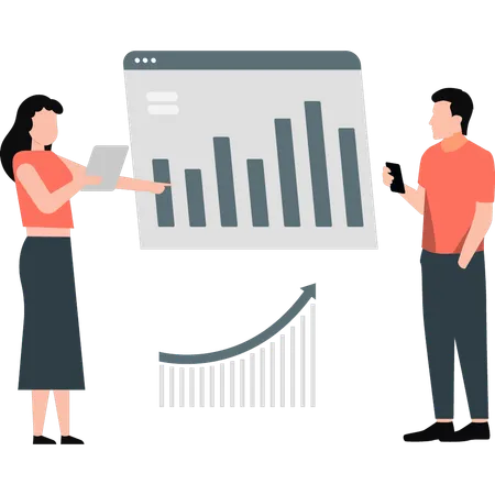 Junge Dame spricht über Webseiten-Diagramm  Illustration