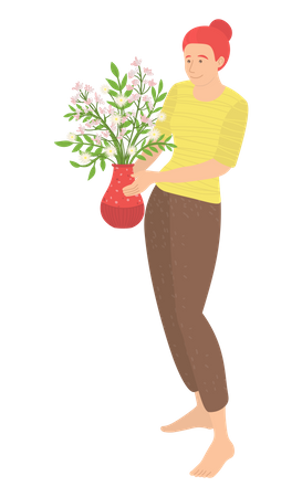 Junge Dame trägt Blumentopf  Illustration