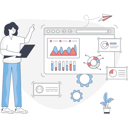 Junge Dame zeigt analytische Grafik  Illustration