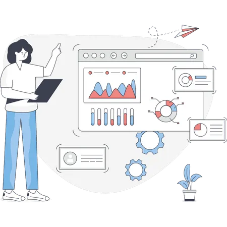 Junge Dame zeigt analytische Grafik  Illustration