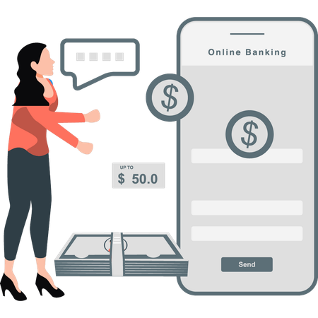 Junge Dame zeigt Online-Banking  Illustration