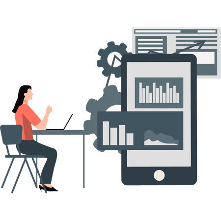 Junge Dame zeigt Infografik-Diagramm  Illustration