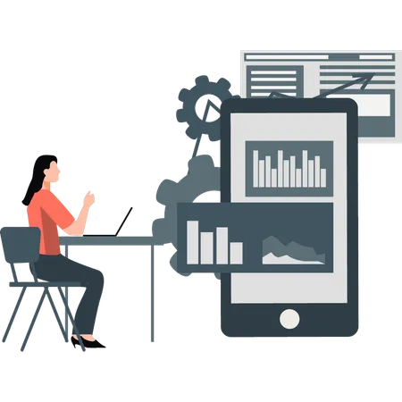 Junge Dame zeigt Infografik-Diagramm  Illustration