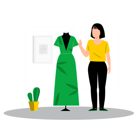 Junge Dame zeigt Kleid  Illustration