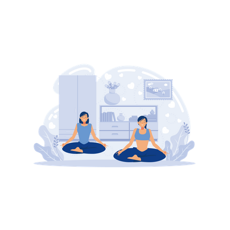 Junge Damen im Yoga-Kurs  Illustration