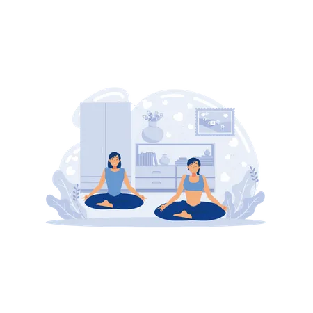 Junge Damen im Yoga-Kurs  Illustration