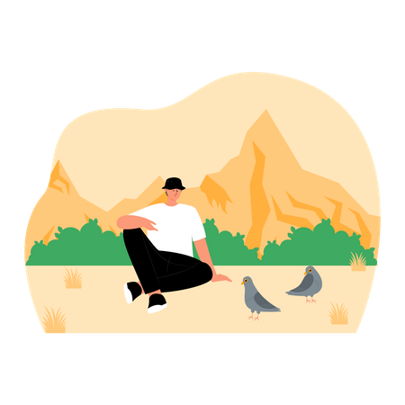 Junge, der Vögel beobachtet  Illustration