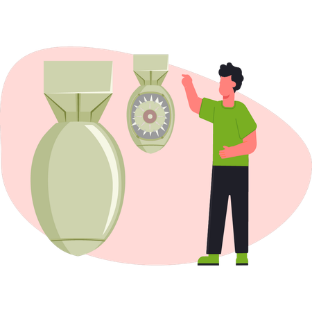 Junge diskutiert Rakete  Illustration