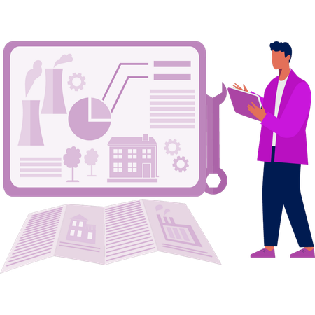 Junge diskutiert über Architektenplan  Illustration