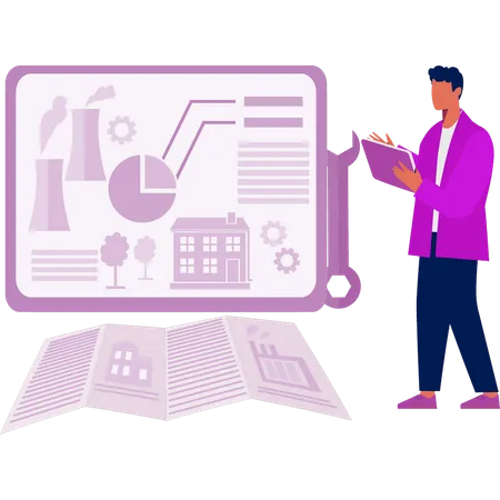 Junge diskutiert über Architektenplan  Illustration