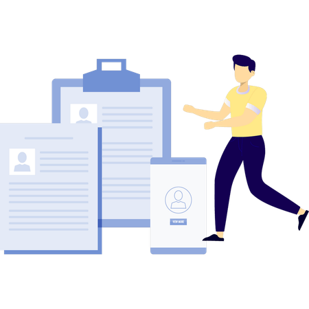 Junge diskutiert über Profildokument  Illustration