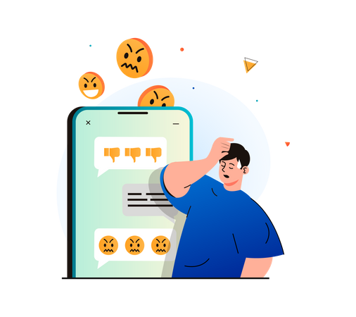 Junge durch Online-Belästigung deprimiert  Illustration