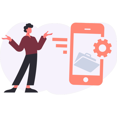 Junge der mobile ordner einstellt  Illustration