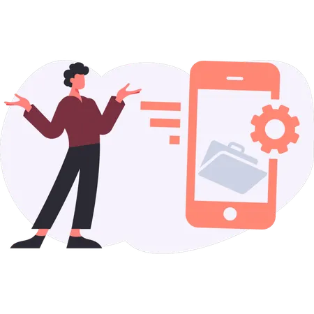Junge der mobile ordner einstellt  Illustration