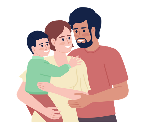 Junge Eltern mit Kleinkind umarmen  Illustration