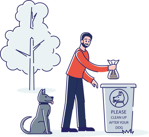 Junge entsorgt Tierkot in Mülltonne  Illustration