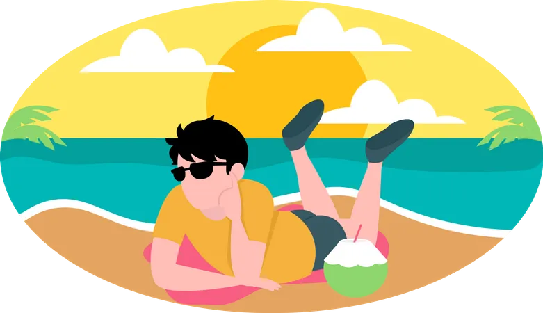 Junge entspannt am Strand  Illustration