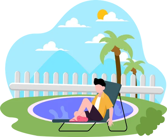 Junge entspannt im Urlaub  Illustration
