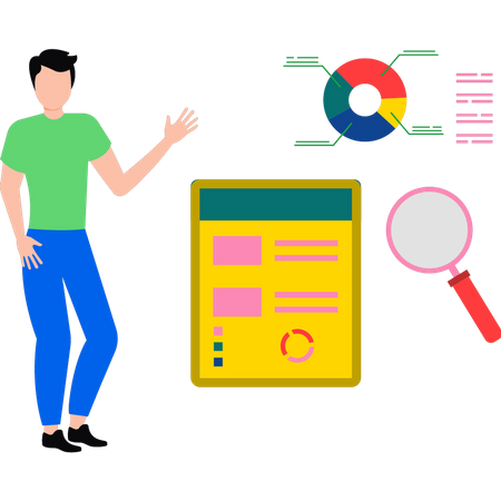 Junge erforscht Analysediagramm  Illustration