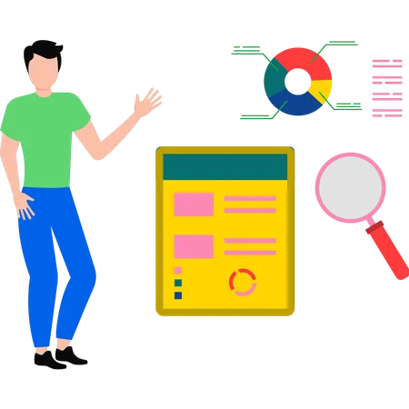 Junge erforscht Analysediagramm  Illustration