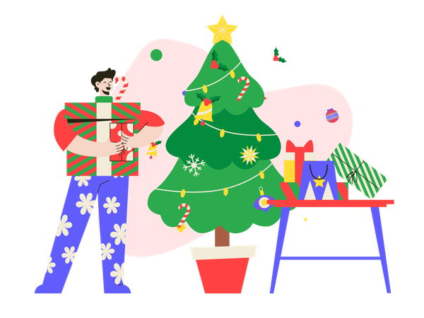 Junge erhält Weihnachtsgeschenke  Illustration