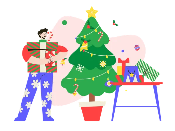 Junge erhält Weihnachtsgeschenke  Illustration