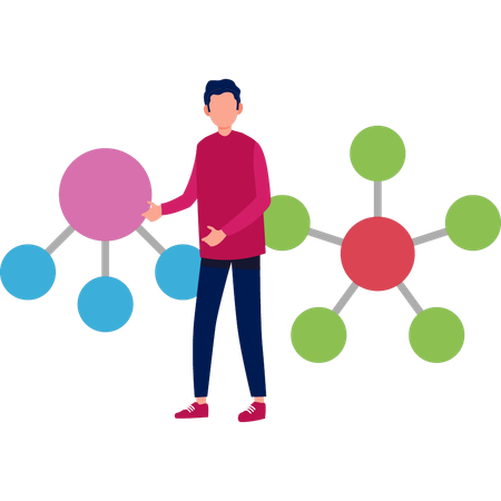 Junge erklärt Atomstruktur  Illustration