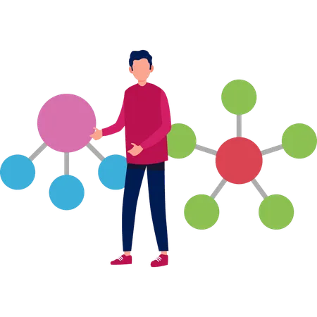 Junge erklärt Atomstruktur  Illustration