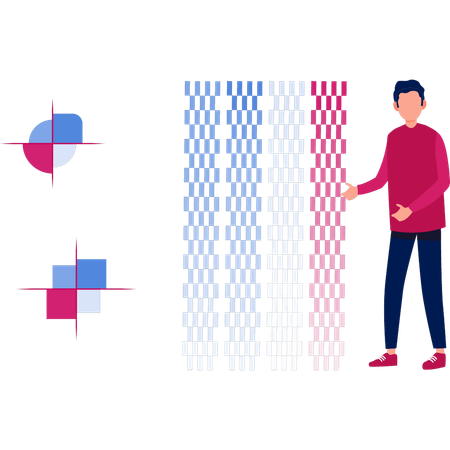 Junge erklärt blaues gittergemälde  Illustration