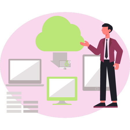 Junge erklärt cloud computing  Illustration