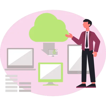 Junge erklärt cloud computing  Illustration