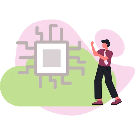 Junge erklärt cloud-networking  Illustration