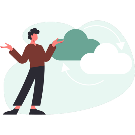 Junge erklärt Cloud-Übertragungsdaten  Illustration