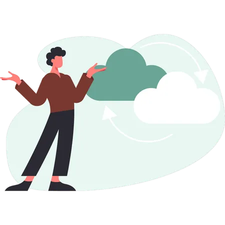 Junge erklärt Cloud-Übertragungsdaten  Illustration