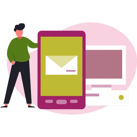 Junge erklärt mobile E-Mail  Illustration