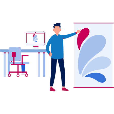 Junge erklärt Leuten die Farbauswahl  Illustration