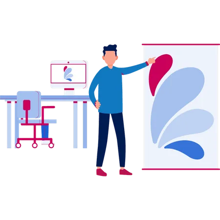 Junge erklärt Leuten die Farbauswahl  Illustration