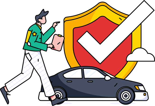 Junge erklärt Vorteile einer Autoversicherung  Illustration