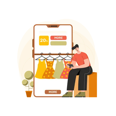 Junge erkundet eine Online-Shopping-App  Illustration