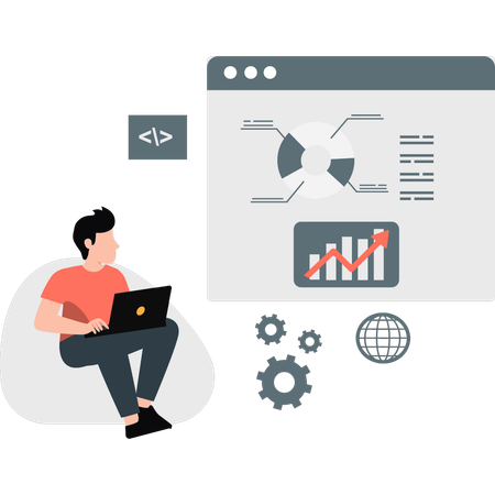 Junge, der Geschäftsdiagramm auf Webseite erstellt  Illustration