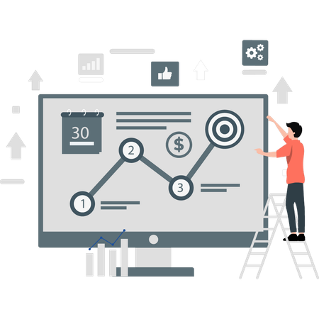 Junge macht großes Diagramm zum Thema Banken und Finanzen  Illustration